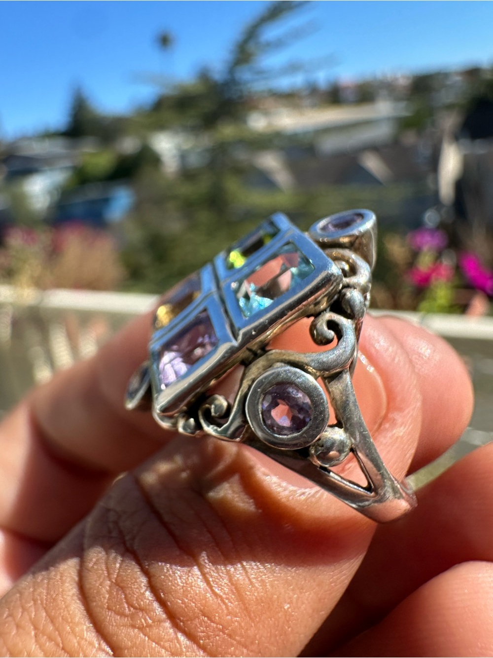 Sterling Silver Multi-Gem Square Cluster Ring - Multi-Color 6.5 - Picture 5 of 6